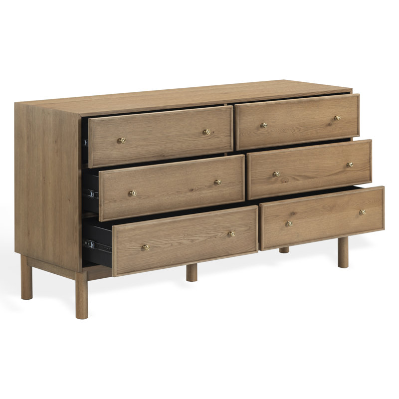 Orion 6 Drawer Wood Dresser, Brown Oak