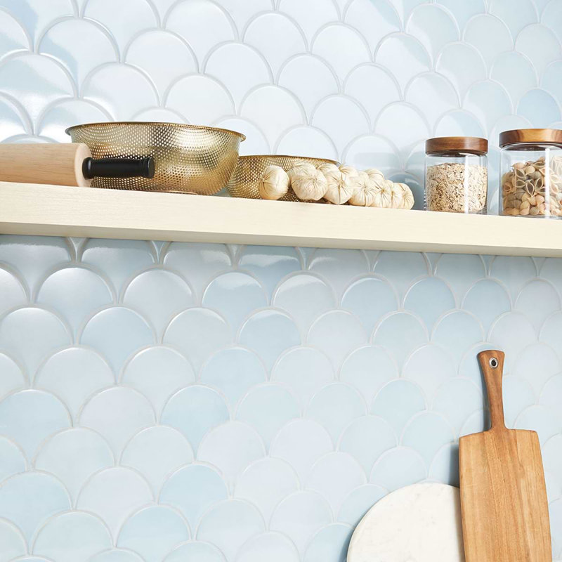Highwater 5" Fish Scale Polished Ceramic Tile, Maya