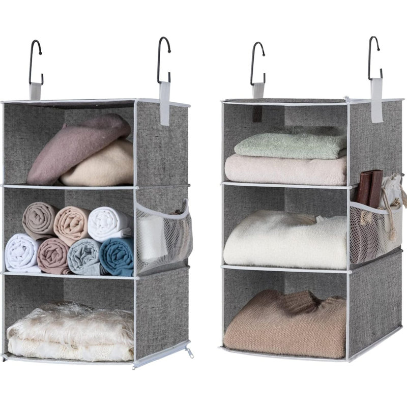 Organisateur de garde-robe à 6 tablettes, rangement convertible 2-en-1 avec poches latérales gris
