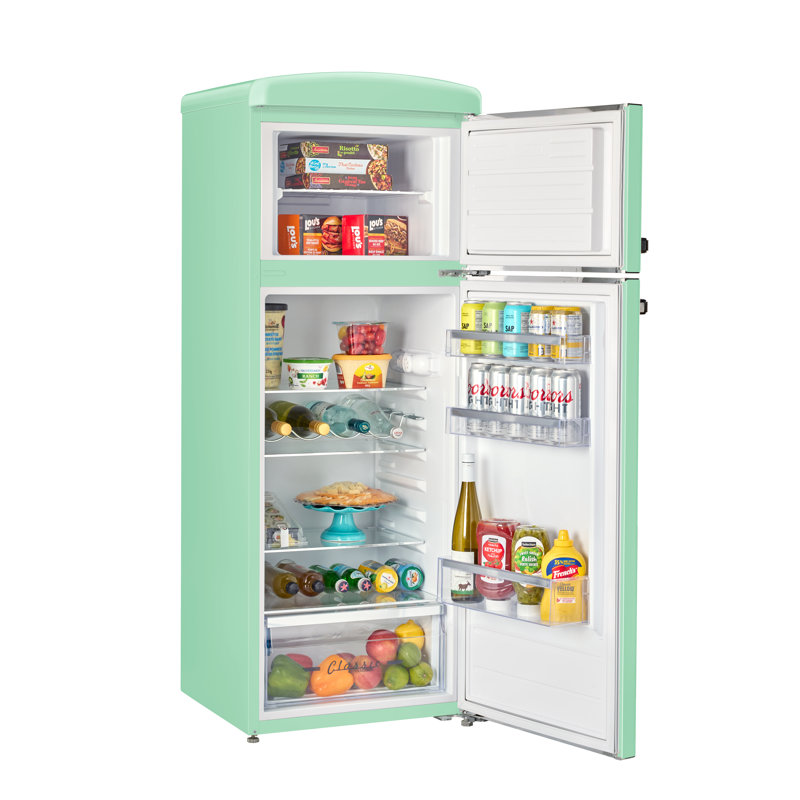 Classic Retro 7,5 pi³ Pi. Réfrigérateur à fixation supérieure en vert menthe d'été, Vert