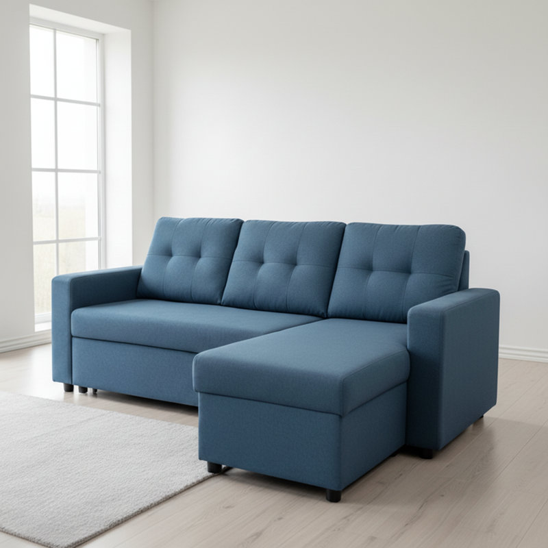 Canapé modulaire en L avec canapé-lit, Polyester bleu