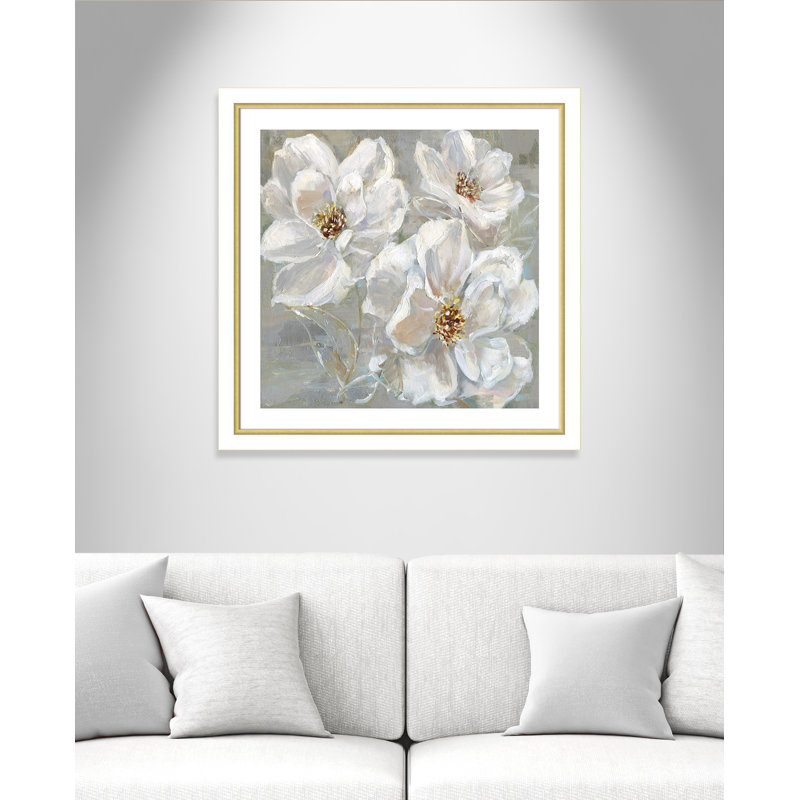 Summer Solstice I - peinture encadrée, Cadre blanc et or, H 34,25 po x l 34,25 po x P 1,13 po