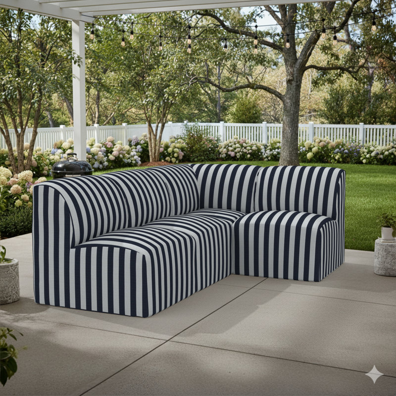 Praia Essie Sunbrella® Outdoor Sofa, Expressive Mist Striped Sunbrella®