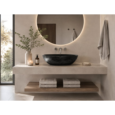 Vast Studio Black Iron/Black  Vessel Sink – Oval Countertop Basin with Smooth White Interior, Metallic Luxury Finish & Modern Spa-Inspired Sculpted Design