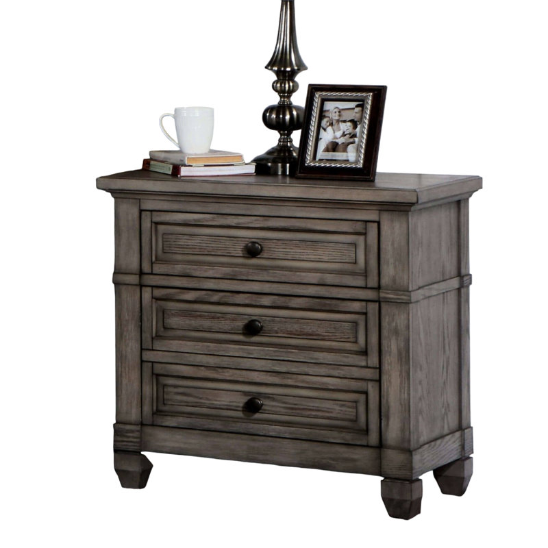 Table de chevet 3 pièces en bois massif gris chaud Warm Wood