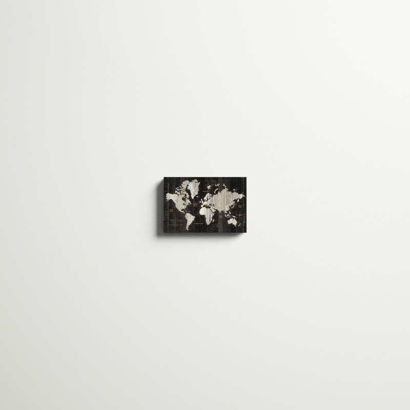 Carte du vieux monde - noir, H 8 po x l 12 po, Imprimé avec cadre blanc, Blanc