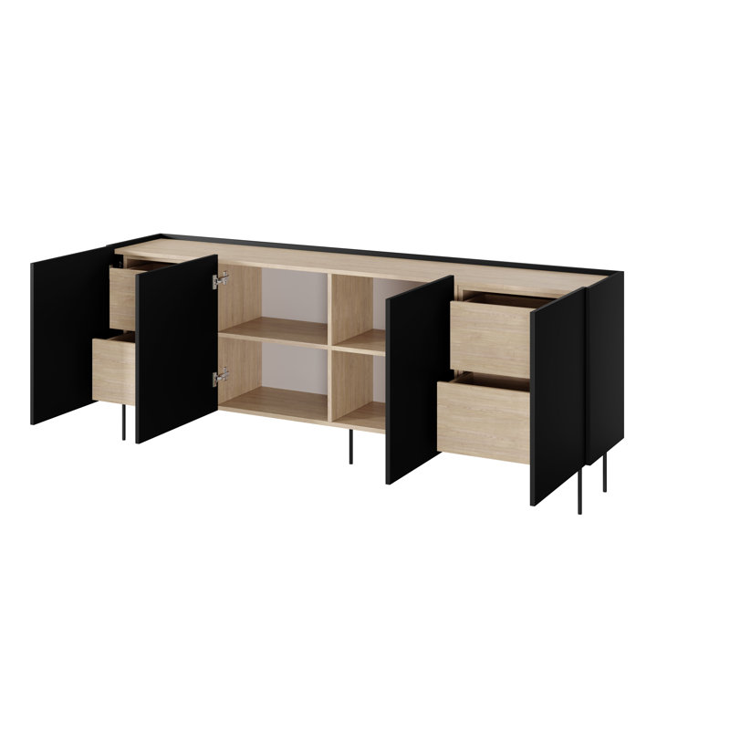 Carlette 220 Cm Wide 4 Drawer Sideboard, Black
