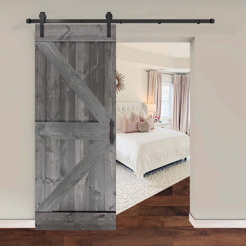 Ensemble de quincaillerie pour porte de grange simple en bois, gris, 28 po x 84 po
