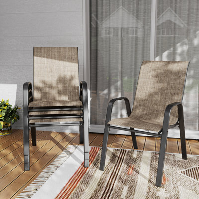 Durable Steel Patio Dining Chairs, Ergonomic Brown Design, Ideal For Family & Commercial Spaces