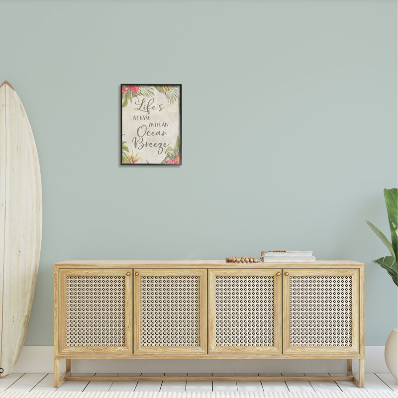 "Tropical Ocean Breeze", art textuel sur bois, H 20 po x l 16 po, Giclée encadrée noir minuit