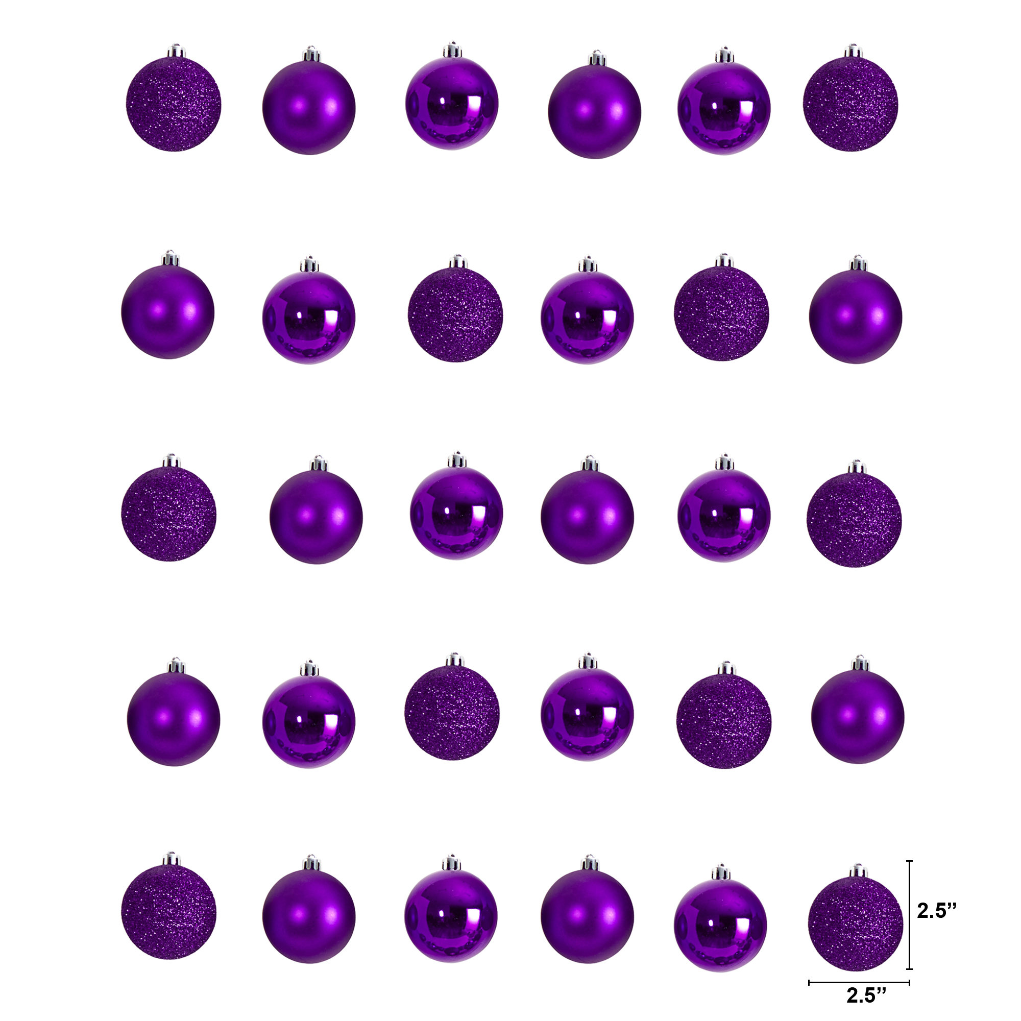 Holiday Christmas 30 Count 2.5in. Shatterproof Ornament Set, Purple