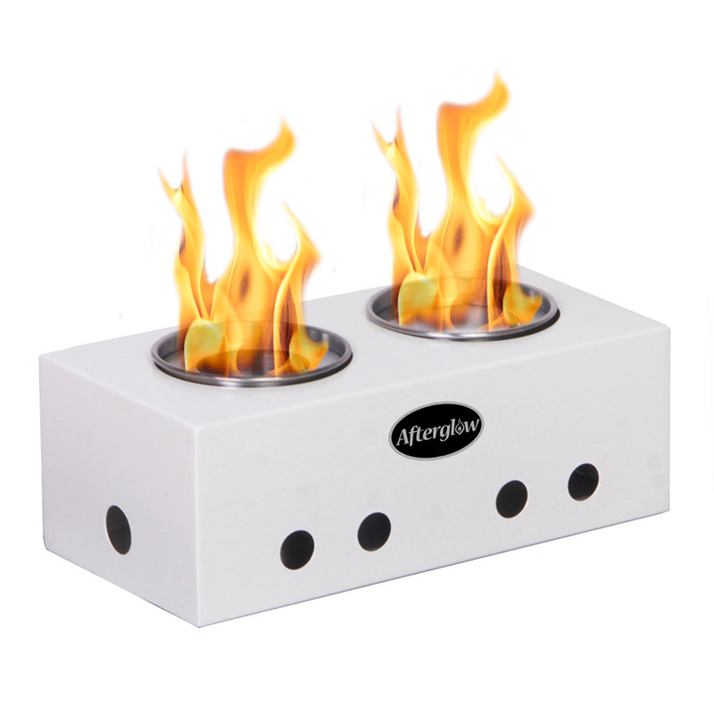 Table1 Double-Burner Metal Tabletop Fireplace, White