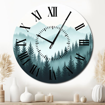 Horloge murale silencieuse en métal Winter Forest Pinetree II - Paysage