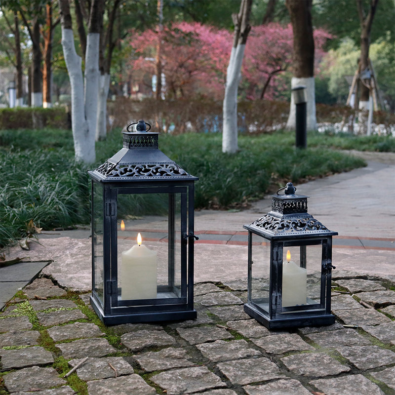 Rosalind Wheeler 2 Set of Grey Brush Metal Candle Lanterns
