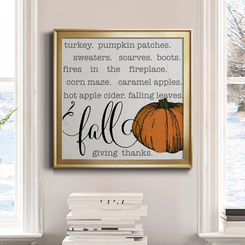 «Fall Giving Thanks» - Reproduction d'art textuel sur toile encadrée, Or, H 34,5 po x l 34,5 po x P 1,5 po