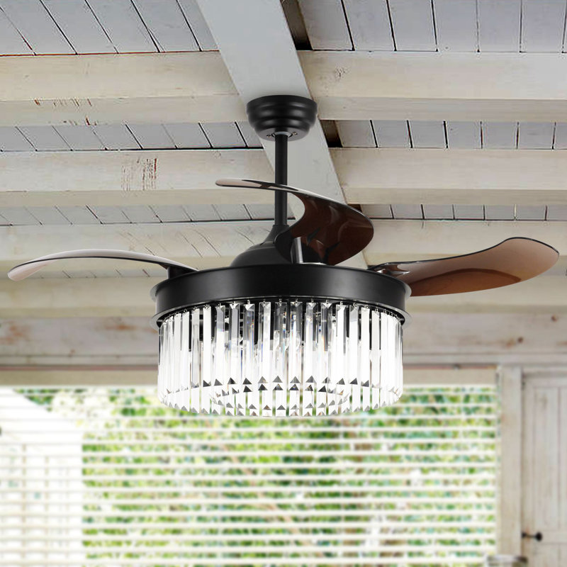 Ventilateur de plafond rétractable en cristal 42 po avec ensemble d'éclairage et télécommande Leif