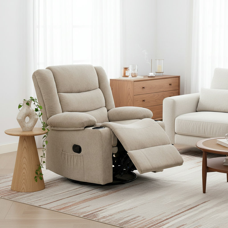 Manual 360° Swivel Bryd, Rocking Bryd Chair With Cup Holder, Single Seat Bryd Chair For Adults, Glider Bryd,For Living Room,Bedroom,Nursery