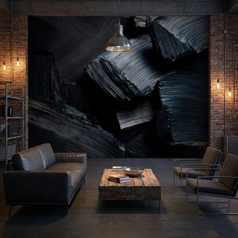 Abstract Wallpaper Brushstrokes Dark Wall Decor, 100"x96", Peel and Stick