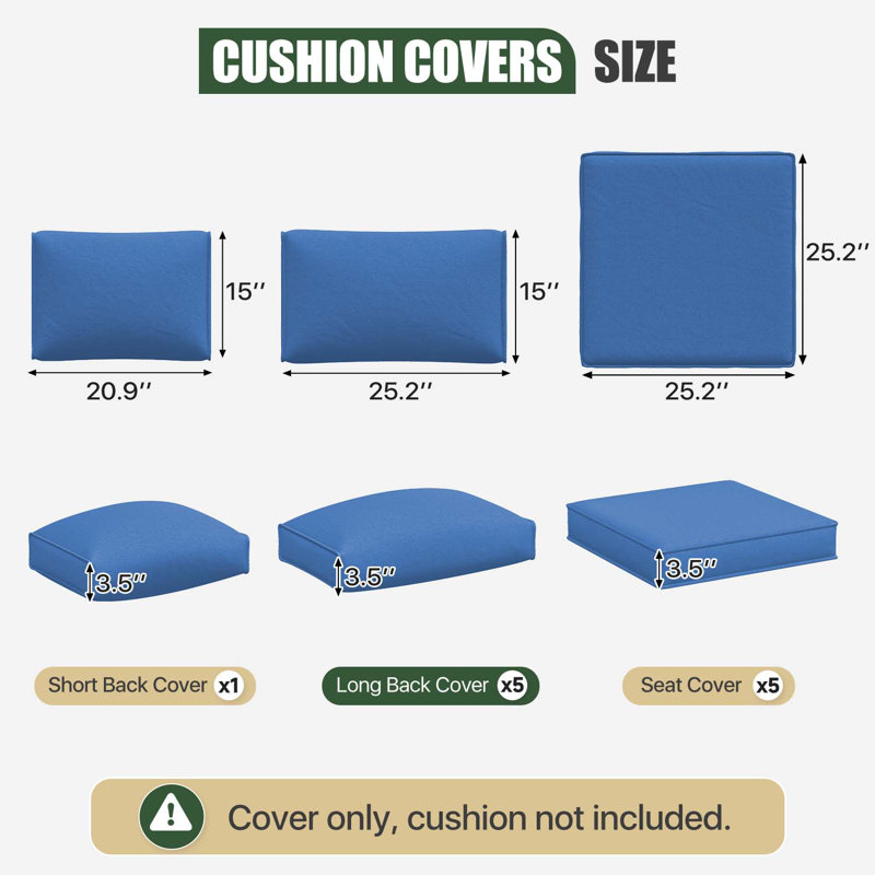 11-Pcs Outdoor Patio Cushion Cover Set  For 5-Seat Sectional Sofa, Covers Only, Navy
