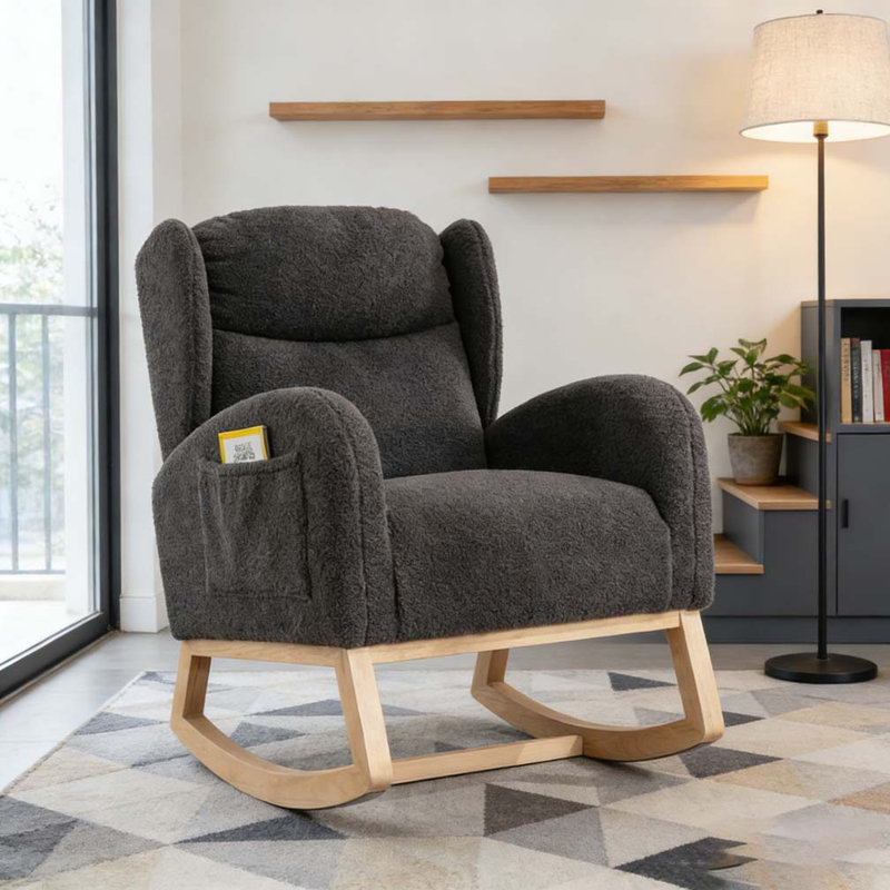 Chaise berçante en tissu Teddy, Gris foncé