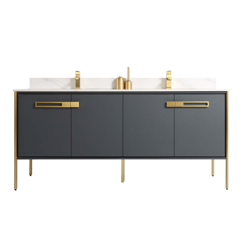 72 Double Bathroom Vanity, Satin Brass, Onix Gray