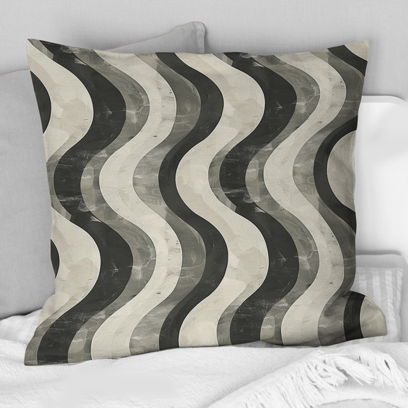 Gris géométrique rétro - coussin géométrique rétro, H 16 po x l 16 po