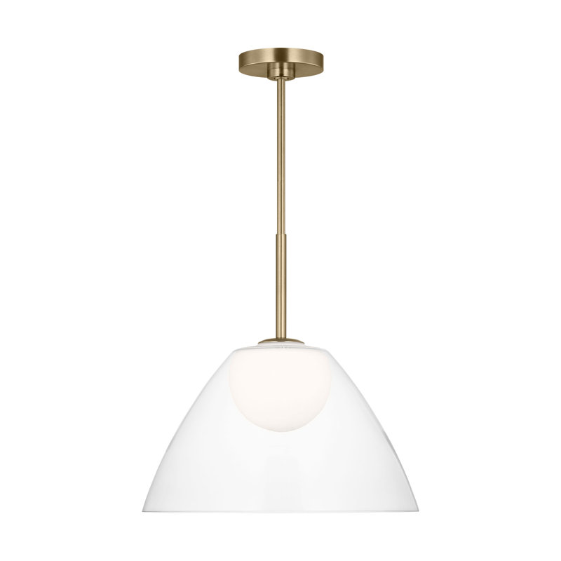 Suma 1 Light Dining Room Pendant With White Opal Etched Shade, Satin Brass