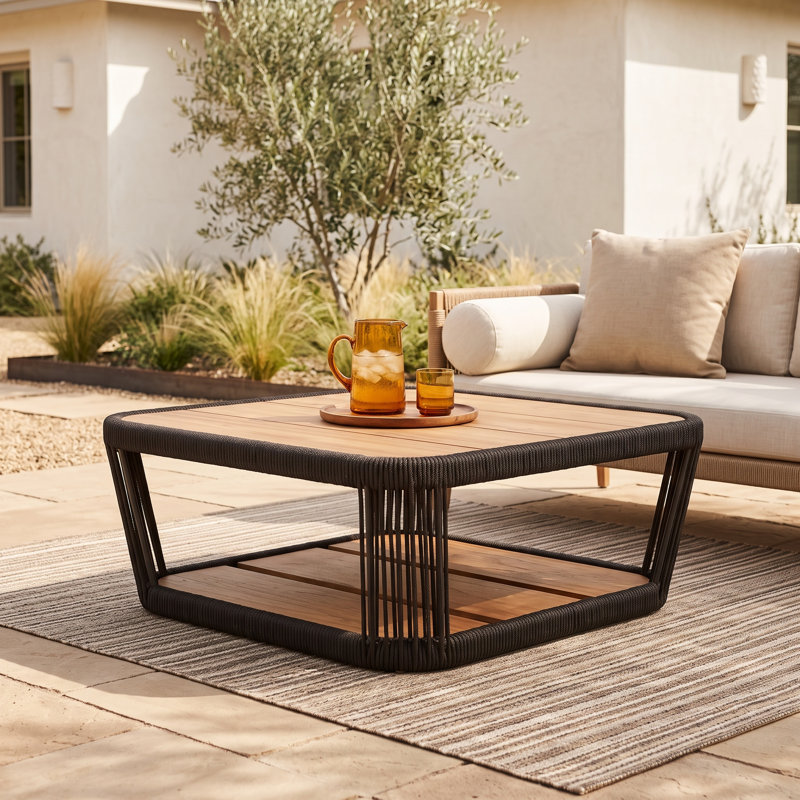 Teak & Black Rope Square Coffee Table, 35" x 35"