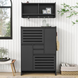 Multi-Functional Tipping Bucket Shoe Cabinet With Wall Cabinet, Space-Saving Design Foyer Cabinet With 2 Flip Drawers, Versatile Side Cabinet For Hallway