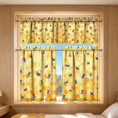 2D Printed Kitchen Curtain Short Panels Washable Decorative Window Curtains For Kitchen