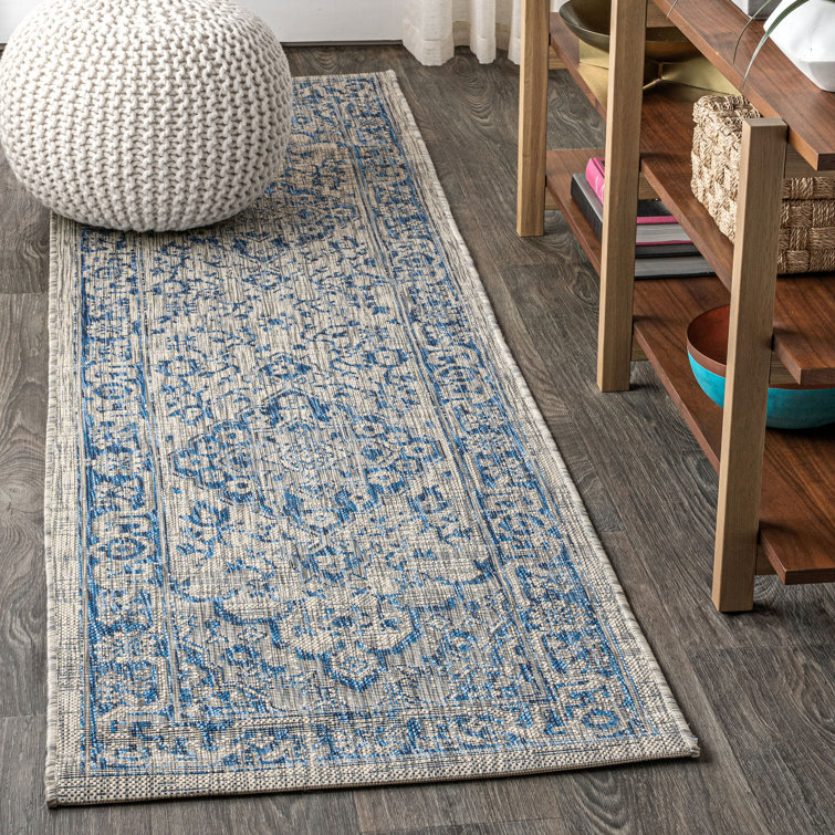 Nate Boho Medallion Textured Weave Gray/Navy Indoor/Outdoor Rug