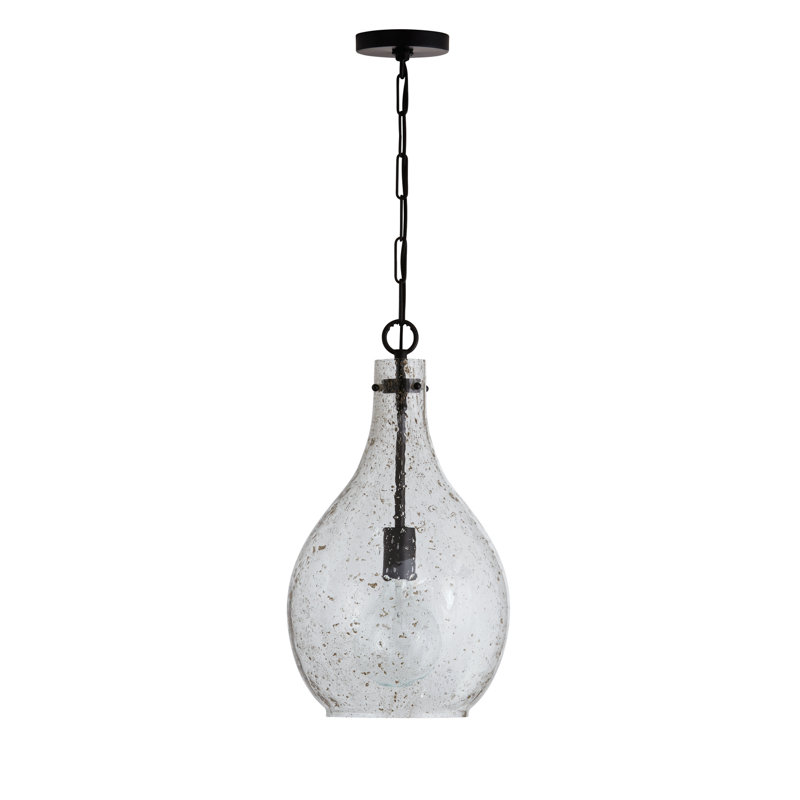 1 - Light Single Pendant, Seeded Stone, Matte Black