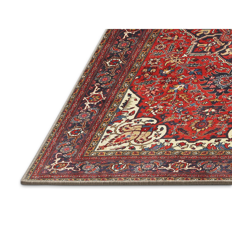 Tapis rouge/noir/beige traditionnel Boxrah, Rectangle 5 pi x 7 pi
