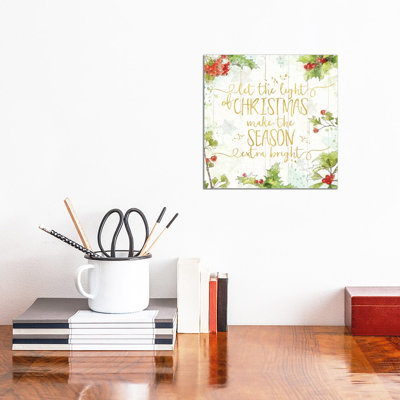 Christmas Sentiments II Gold On Wood by Katie Pertiet - Wrapped Canvas Print