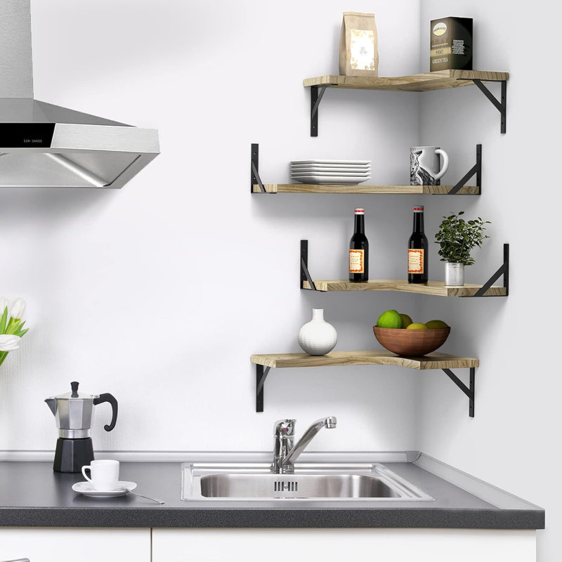 Ensemble de 4 tablettes murales en bois, Brun clair