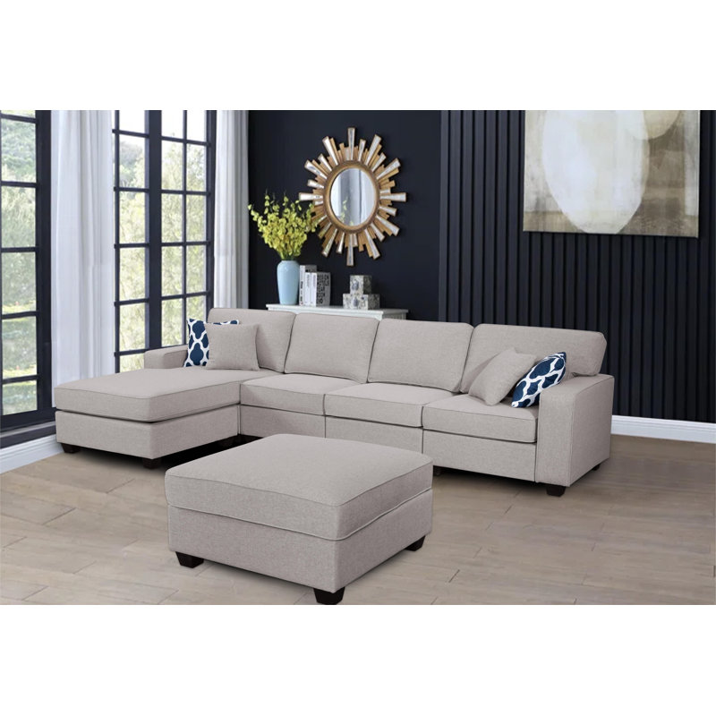 Glendalis Upholstered L-Shaped Sectional Reversible, Gray Polyester Blend