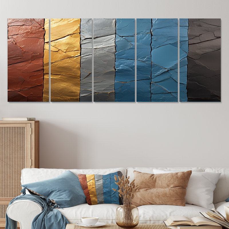 Boho Earth Element Stones Mosaic I - ensemble de 5 décorations murales Boho Mosaic, H 32 po x l 80 po