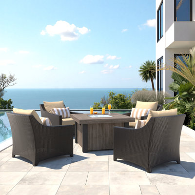 Cairey 5 Piece Sunbrella Outdoor Fire Chat Set - Maxim Beige