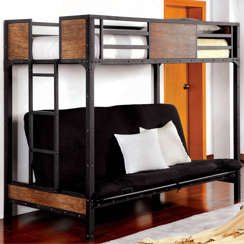 Échelle attachée de style industriel avec lit superposé de style industriel avec panneaux en bois et garniture cloutée - non inclus