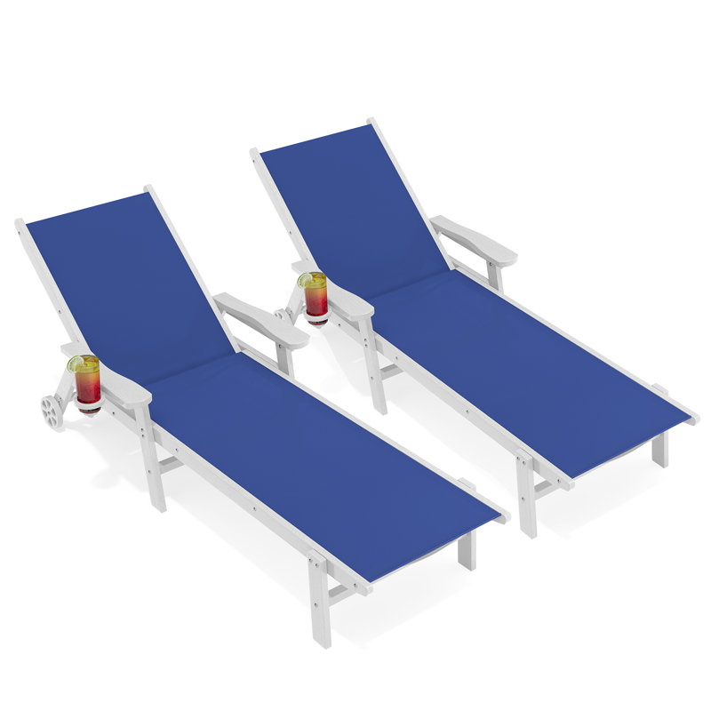 Chaise longue inclinable en PEHD (lot de 2), Blue/White, 2