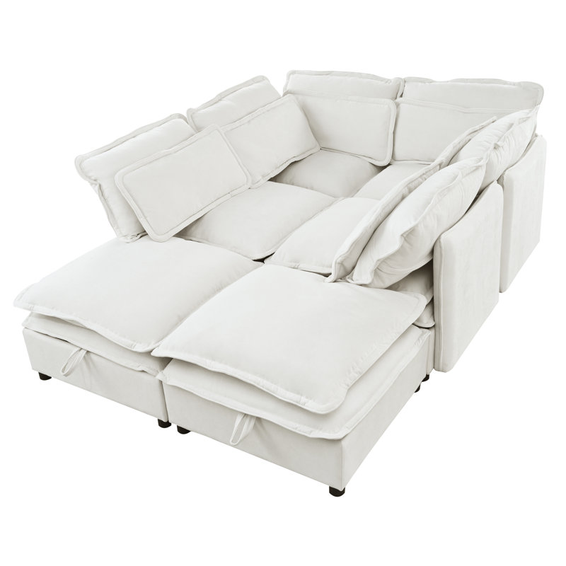 Canapé-lit modulaire convertible Elysara, H 32 po x l 124,4 po x P 63 po, Mélange de polyester beige