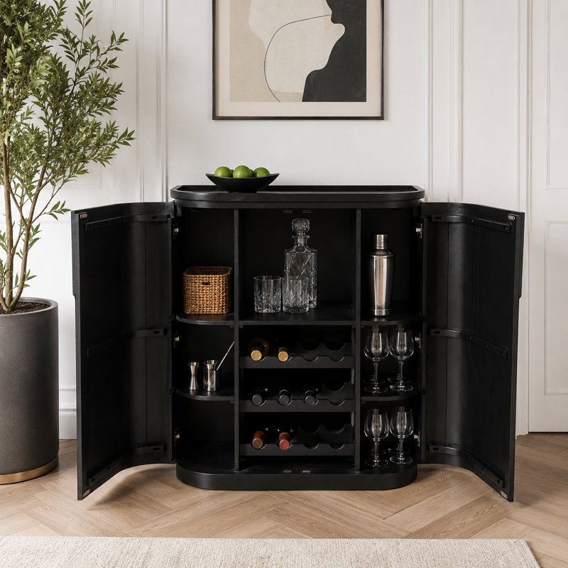Chariot de bar moderne pour cuisine et salle à manger - Meuble-bar contemporain avec rangement décoratif pour le service des boissons, idéal pour un coin bar ou un espace cocktail - 104 cm, noir