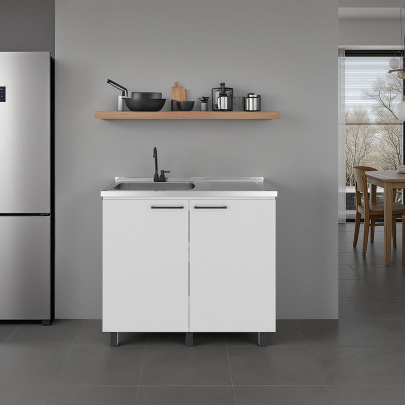 Napoles Utility Sink Complete With Faucet Included, Freestanding Base With Legs, Laundry Tub With Deep Stainless Steel Basin, Modern Multi-Purpose Sink For Kitchen, Laundry Or Utility Room