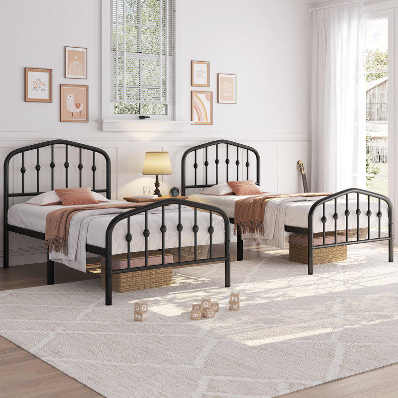 Metal Bed with Arched Headboard and Footboard, Single (3'), Black