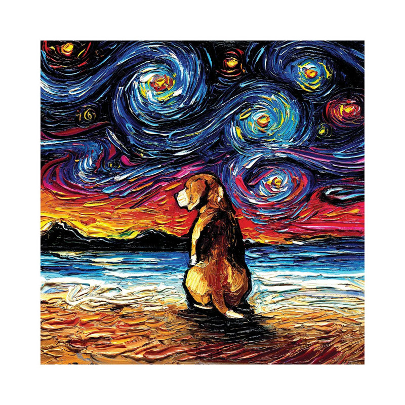 Beagle Night II by Aja Trier - Wrapped Canvas Painting, 93.98 cm H x 93.98 cm W x 1.91 cm D