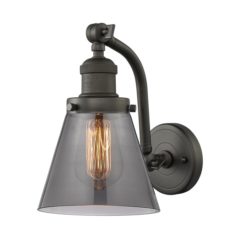 Applique murale 1 lumière Cone, Bronze frotté à l'huile, Ampoule à DEL rétro de 6 watts, Fumé