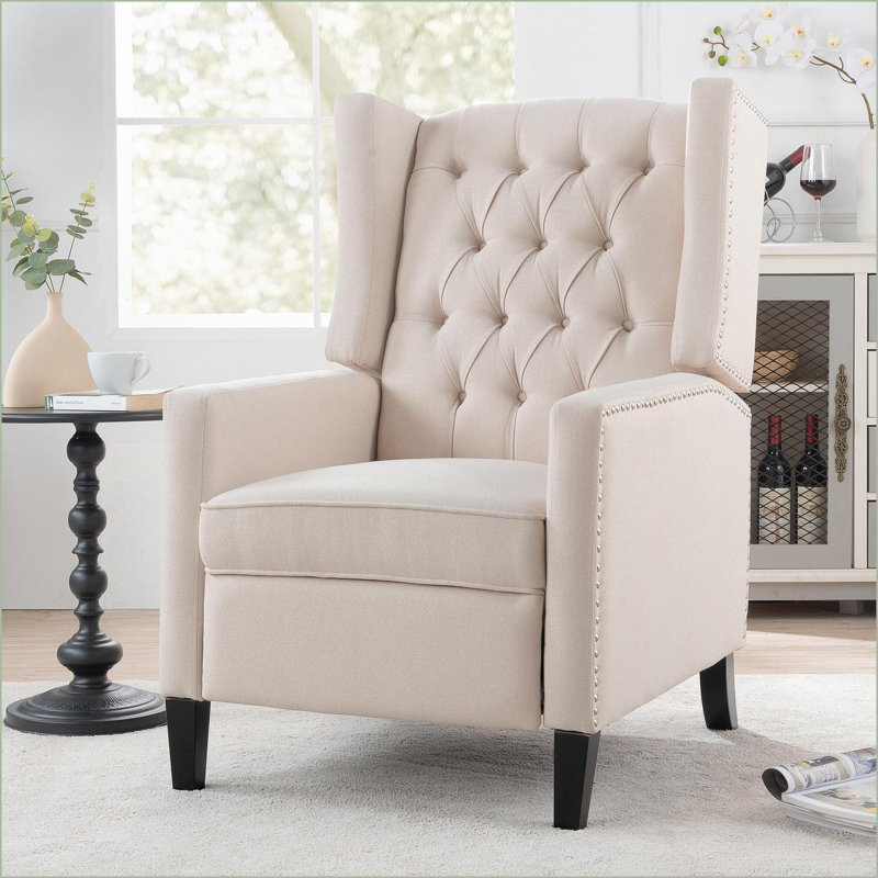 Recliners | Manual Wing Chair Recliner 27.16'' Wide | 3 Gear Positions | Solid Wood Frame | Beige | Fabric, Beige