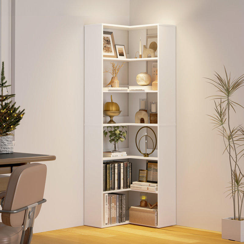 6-tier Corner Bookshelf With Baffles, L Shaped Tall Bookcases, 6-tier Bookshelf And Bookcase With Open Storage For Home Office