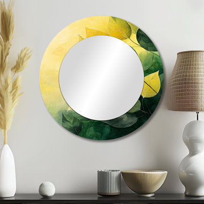 Feuillage vert et jaune, feuilles, collage I - art mural traditionnel miroir - imprimé sur métal
