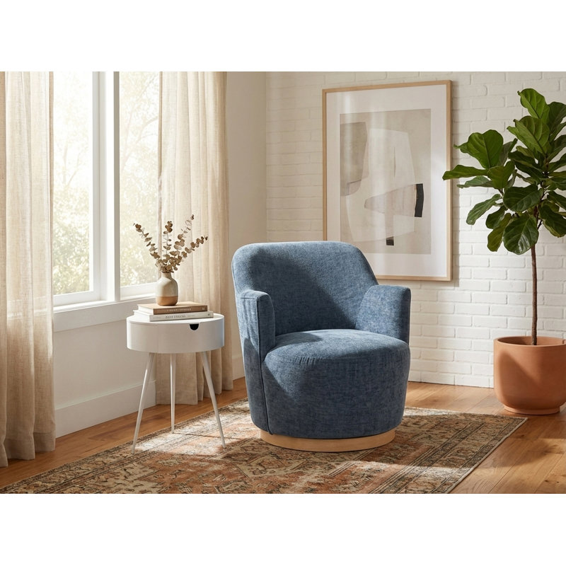 Fauteuil pivotant rembourré Hudnut, Tissu chenille bleu clair